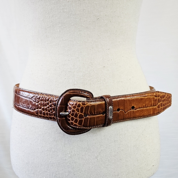 Lauren Ralph Lauren Croc Embossed Genuine Italian Leather Belt Large - Picture 2 of 8